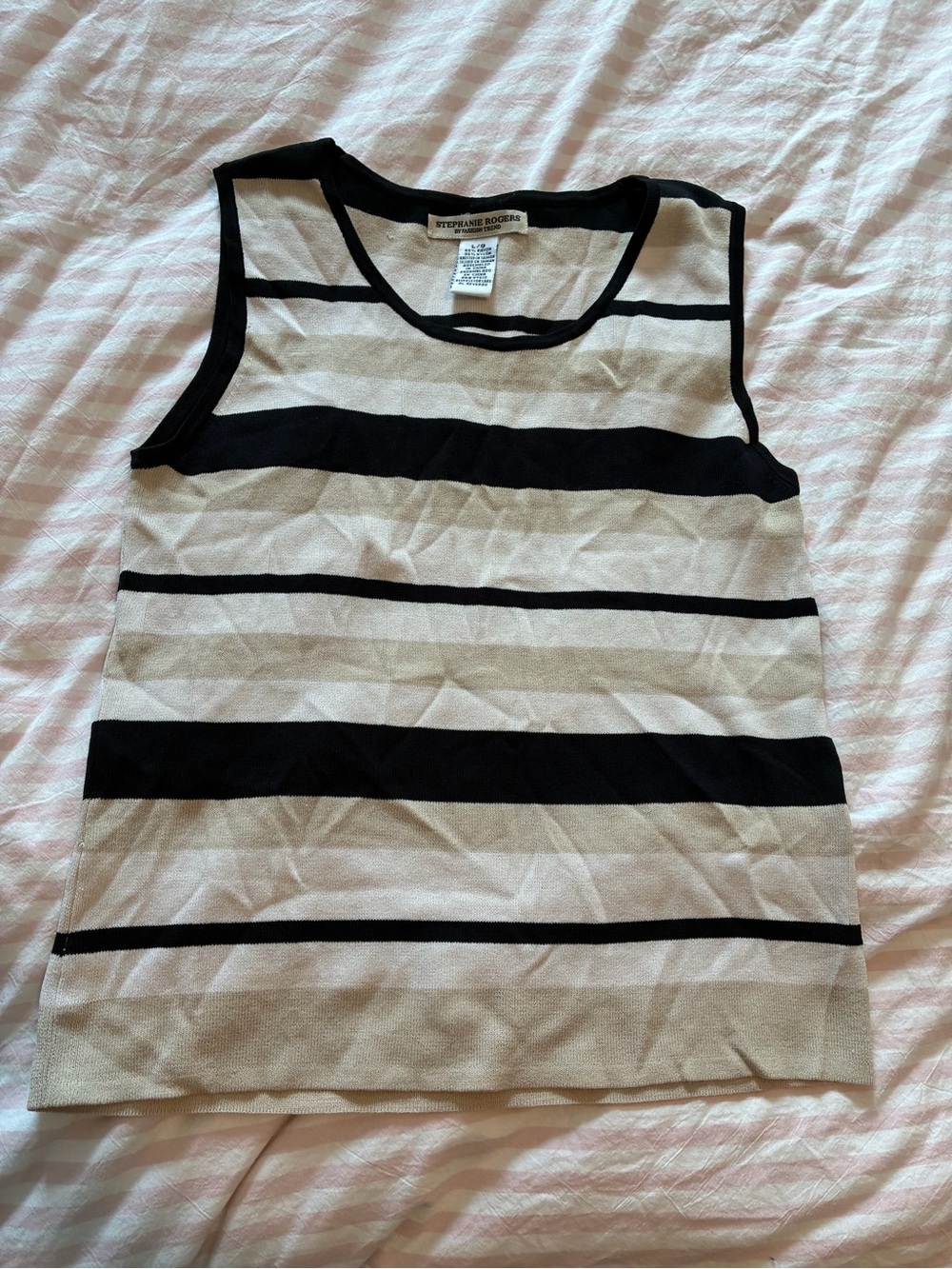 Black and Cream Striped Tank Top for Women